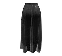 Generisch Falda 2 en 1 de cintura alta con estampado de galaxia de malla transparente para mujer, Negro , L