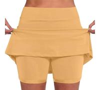 Generisch Falda activa para mujer con cintura media, prácticos bolsillos laterales como pantalones casuales de dos piezas, amarillo, L