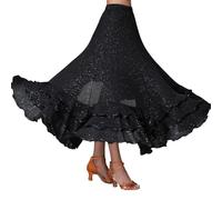 Generisch Falda de baile tradicional española con múltiples capas y tejido fluido para actuaciones, Negro , XL