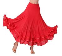 Generisch Falda de baile tradicional española con múltiples capas y tejido fluido para actuaciones, rojo, XL
