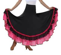 Generisch Falda de baile tradicional española para mujer con elegante patrón de capas fluidas para actuaciones, Rosa intenso., Talla única