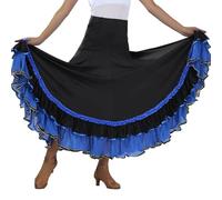 Generisch Falda de baile tradicional española para mujer con elegante patrón de capas fluidas para actuaciones, azul, Talla única