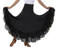 Generisch Falda de baile tradicional española para mujer con elegante patrón de capas fluidas para actuaciones, Negro , talla única