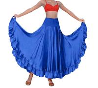 Generisch Falda de fiesta tradicional española para mujer, longitud midi acampanada con elegante volante, para actuaciones, azul, XL