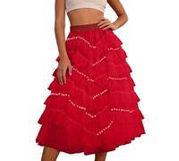 Generisch Falda de gasa con volantes, con volantes, dobladillo corto, con volantes, vestido de fiesta, estilo informal, con volantes, corte asimétrico, para uso diario y casual, rojo, talla única