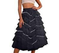 Generisch Falda de gasa con volantes, con volantes, dobladillo corto, con volantes, vestido de fiesta, estilo informal, con volantes, corte asimétrico, para uso diario y casual, Negro , talla única
