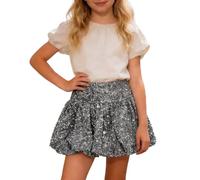 Generisch Falda de lentejuelas brillante para niñas con cintura elástica para otoño e invierno, plata, 9-10 años