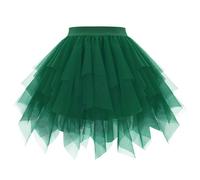 Generisch Falda de malla irregular de varias capas para mujer, cintura alta, corta, voluminosa, ovalada, longitud media, ideal para primavera, uso diario, oficina, vacaciones, verde, L