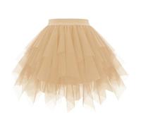Generisch Falda de malla irregular de varias capas para mujer, cintura alta, corta, voluminosa, ovalada, longitud media, ideal para primavera, uso diario, oficina, vacaciones, caqui, L