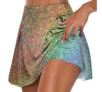 Generisch Falda de mujer de lentejuelas con diseño de doble capa, cintura elástica para el tiempo libre activo y la moda deportiva para el día a día, multicolor, L