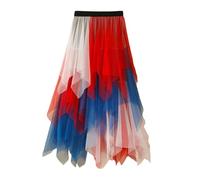 Generisch Falda de tul multicolor, azul y rojo para mujer, faldas de tul de alto nivel, acampanadas, falda midi irregular, tutú suave, largo hasta la rodilla, multicolor, arco iris, vestido de