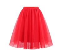 Generisch Falda de tul roja para mujer, enagua roja, enagua roja, disfraz de Caperucita Roja, falda larga de tul de ballet, falda de baile Rockabilly 50, tallas grandes, línea A, falda de baile para