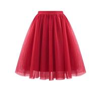 Generisch Falda de tul roja para mujer, enagua roja, enagua roja, disfraz de Caperucita Roja, falda larga de tul de ballet, falda de baile Rockabilly 50, tallas grandes, línea A, falda de baile para
