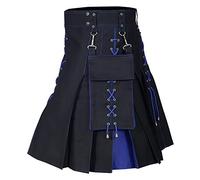 Generisch Falda escocesa escocesa para hombre, falda escocesa, faldas de bolsillo, moda individualidad, fiesta clásica, falda escocesa, medieval, falda plisada tradicional con cadena, vintage, azul