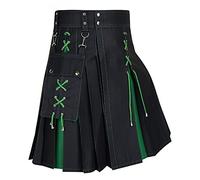 Generisch Falda escocesa para hombre Falda escocesa de bolsillo Individualidad Fiesta Clásica Falda Escocesa Medieval Falda Plisada Tradicional con Cadena Vintage Trendige, verde, XL