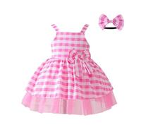 Generisch Falda escocesa para mujer, niño pequeño, vestido de encaje, para bebé, niños, corbata frontal, lazo frontal, mangas con volantes, espalda descubierta, vestidos de princesa, con cinta para la