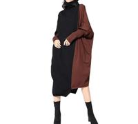 Generisch Falda manga midi mujer vestido de mujer con cuello largo de punto, amarillo, L