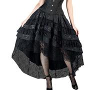 Generisch Falda maxi de brocado punk original para cosplay, disfraz de la Academia Oscura, falda de detalle de encaje estético, Negro , M