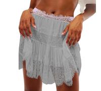 Generisch Falda media de ballet de color liso para mujer, cintura alta, dobladillo irregular y volantes de encaje, gris, S