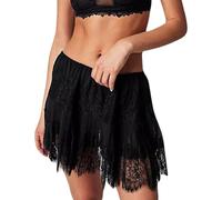 Generisch Falda media de ballet de color liso para mujer, cintura alta, dobladillo irregular y volantes de encaje, Negro , XL