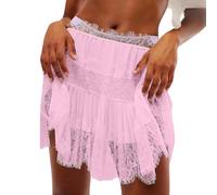 Generisch Falda media de ballet de color liso para mujer, cintura alta, dobladillo irregular y volantes de encaje, Rosa., L