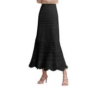 Generisch Falda midi de talle alto de encaje con punto hueco para mujer, elegante falda ajustada a la figura, perfecta para la moda de primavera y verano, Negro , S