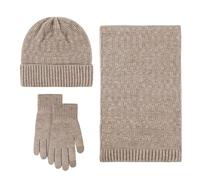 Generisch Falda para mujer, cálido, bonito sombrero de lana, guantes de bufanda de tres invierno, gorra de punto con pantalla, conjuntos de gorros para adolescentes y niñas, caqui, Talla única