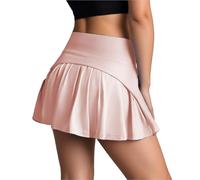 Generisch Falda plisada de nailon para caminar, verano, cintura alta, adelgazar, reducir la edad, una línea falda de dos piezas falda deportiva, Rosa claro., XXL