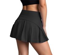 Generisch Falda plisada de nailon para caminar, verano, cintura alta, adelgazar, reducir la edad, una línea falda de dos piezas falda deportiva, Negro , XL