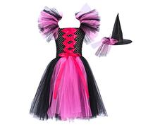 Generisch Falda plisada para mujer, niño pequeño, bebé, niña, magnífico disfraz de Halloween, vestido negro con sombrero, tutú, disfraz, cosplay, fiesta, tul, vestidos de Navidad (B, 8)