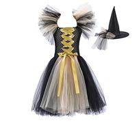Generisch Falda plisada para mujer, niño pequeño, bebé, niña, magnífico disfraz de Halloween, vestido negro con sombrero, tutú, disfraz, cosplay, fiesta, tul, vestidos de Navidad, (E, 10)