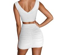 Generisch Falda vaquera 38 minifalda de cintura alta para mujer, color liso, plisada, ajustada, para fiesta, discoteca y noche, Blanco, M