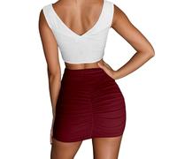 Generisch Falda vaquera 38 minifalda de cintura alta para mujer, color liso, plisada, ajustada, para fiesta, discoteca y noche, Vino, M
