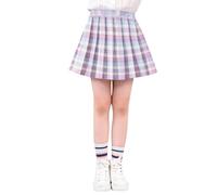 Generisch Falda vaquera negra mini plisada a cuadros para niñas, faldas de niña, pantalones cortos, trajes con lazo largo, azul, 6-7 años