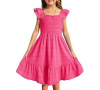 Generisch Falda vaquera para mujer, sin mangas, vestido de verano con bolsillos, mini piso para niña, Rosa intenso., 7-8 años