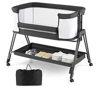 Generisch FANTASK 2 en 1 Cuna y moisés Plegable portátil con 7 Alturas Ajustables y colchón y Bolsa de Transporte y Correas, Cuna de Viaje Ajustable para recién Nacidos hasta 6 Meses (Gris Oscuro)