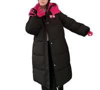 Generisch Fashion Cotton Padded Mid Length Korean Version Of Winter 2024 New Loose Thick Warm Coat Over The Knee Loose Cotton Padded Woman Chaqueta acolchada ultraligera para mujer, Negro , L