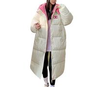 Generisch Fashion Cotton Padded Mid Length Korean Version Of Winter 2024 New Loose Thick Warm Coat Over The Knee Loose Cotton Padded Woman Chaqueta acolchada ultraligera para mujer, Blanco, L