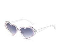 Generisch Fashion Rhinestone Sun Glasses Women Personality Heart shaped Frame Glasses UV400 Sunglasses, gris claro, talla única