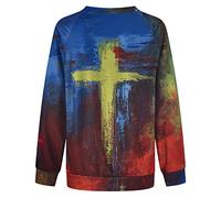 Generisch Fashion Women Casual Printed Long Sleeve O-Neck Tops Blouse Sweatshirts Pullover Pullover Schulterfrei, amarillo, L