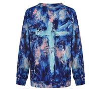 Generisch Fashion Women Casual Printed Long Sleeve O-Neck Tops Blouse Sweatshirts Pullover Pullover Schulterfrei, azul, XL