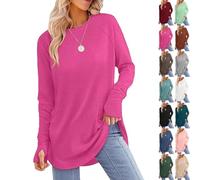 Generisch Fertilvrsus - Camiseta de manga larga con agujeros para los pulgares, túnica Fertiliversus para llevar con leggings, cuello redondo, dobladillo curvado, Rosa rojo., M