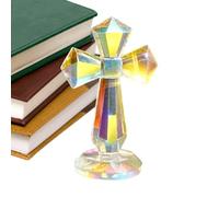 Generisch Figura de cruz de cristal, 15 cm, estatua cristiana para escritorio, estatua de cruz con corte facetado de 360° para estantería, sala de oración, oficina, pastores, mesa de comedor, grupos