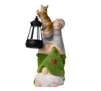 Generisch Figura decorativa de jardín con forma de enano de jardín, divertida luz solar de resina, ardilla con farolillo, decoración de gnomos de jardín solares, para patio, césped, parque de flores