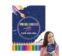 Generisch Find Book Look and Color - Dibujos animados para colorear para niños y jóvenes, libro de empleo compacto para casa y vacaciones con páginas gruesas