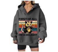 Generisch First of All I'm A Hoodie Sweatshirt für Women Stylish Printed Pullover mit Coral String Casual und Comfortable Fashion, gris oscuro, L