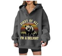 Generisch First of All I'm A - Sudadera con capucha para mujer, estilo informal, con bolsillo, gris oscuro, XL