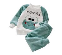 Generisch Flanellkleidung für Jungen und Mädchen, langärmelig und mit Hose, für den Winter, Warm, weich und flauschig, mit Fleece-Jogginghose (Light Green, 6-12 Months)