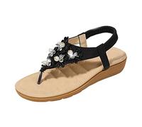 Generisch Flat Sandals For Women Elegant - Strand Sandalen Damen Freizeitsandalen Strasssteine Römersandalen Vintage Bequemschuhe Flach Zehensandalen Leichtgewichts Sommerschuhe Casual Sandaletten