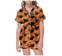 Generisch Fleece Strampler Baby Kinder mit Halloween-Print Knopfkragen, kurzärmelig, Oberteil Shorts Nicki Schlafanzug Mädchen 74 (Orange, 2-3 Years)